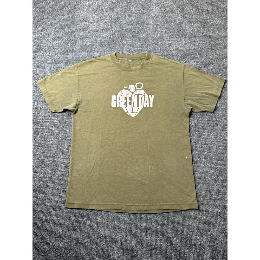Mens Graphic Green Day Grenade Logo 2000s Olive Band T‎ Shirt, Size L